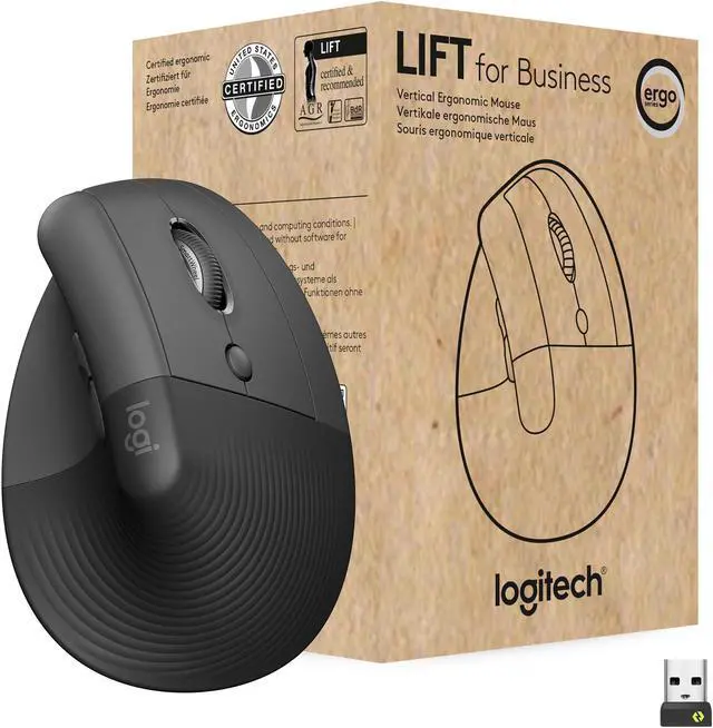 Main image of Logitech Lift for Business - Vertical mouse - ergonomic - 6 buttons - wireless - Bluetooth, 2.4 GHz - Logitech Logi Bolt