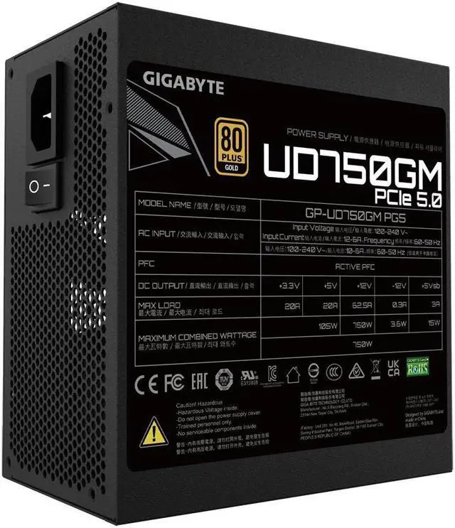 Alt view image 2 of 7 - Gigabyte power supply UD750GM PG5 - 80 PLUS Gold - 750 W