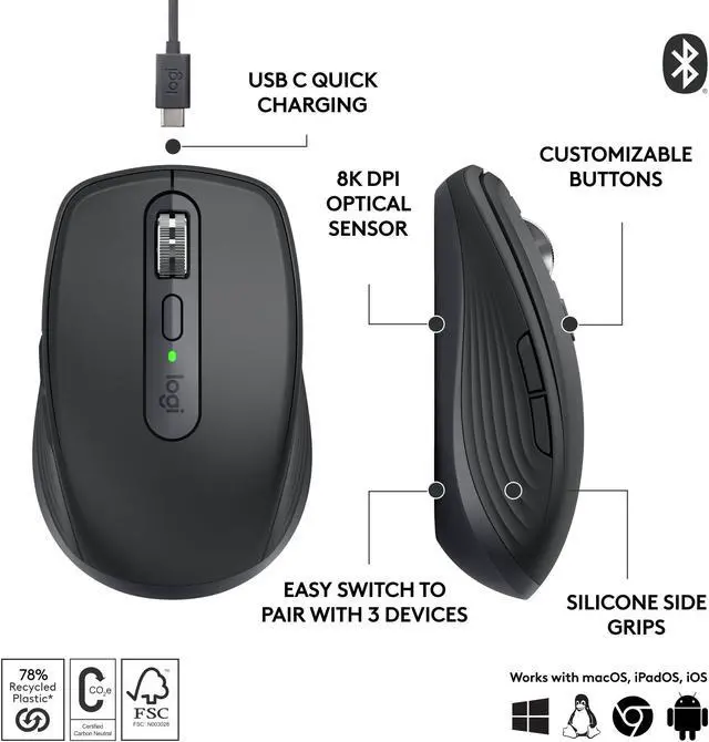 Alt view image 6 of 7 - Logitech MX Anywhere 3S - mouse - Bluetooth - graphite
