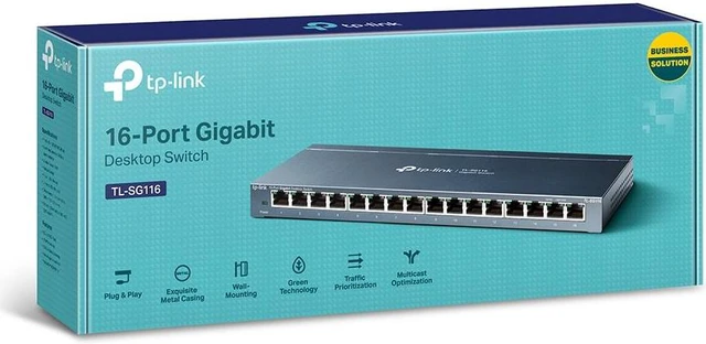 Alt view image 11 of 16 - TP-Link 16 Port Hub 10/100/1000Mbps Desktop Gigabit Metal Housing No Setting Required Wall Mount Switching Hub TL-SG116