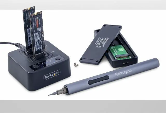 Alt view image 13 of 20 - StarTech.com 1:1 M.2 NVMe Drive Duplicator, 90GBpm Standalone M.2 SSD Cloner/Copier, USB-C 3.2 20Gbps M.2 Dual-Bay Drive Dock