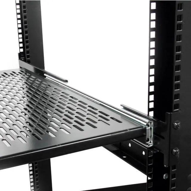 Alt view image 3 of 9 - StarTech.com Server Rack Shelf - 2U - 20 to 30in Adjustable Mounting Depth - Vented - Server Rack Cabinet Shelf - 24in D