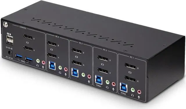 Alt view image 7 of 14 - StarTech 4-Port Dual-Monitor DisplayPort KVM Switch 4K 60Hz 2x USB 5Gbps Ports Hotkey/Push-Button Switching TAA Compliant P4DD46A2KVMSWITCH