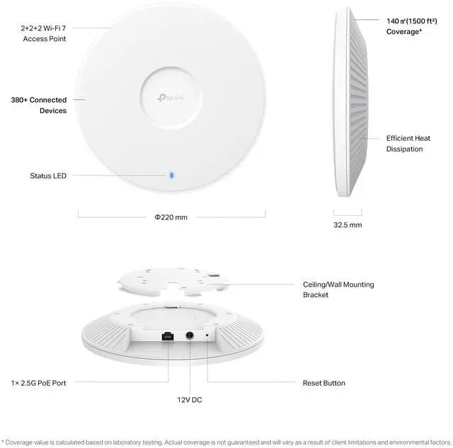 Alt view image 11 of 16 - TP-Link Omada EAP772 Tri Band IEEE 802.11 a/b/g/n/ac/ax/be 10.40 Gbit/s Wireless Access Point