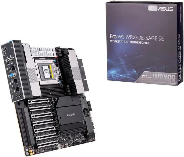 Main image of ASUS PRO WS WRX90E-SAGE SE AMD WRX90 Threadripper PRO, 2 x Intel X7100-AT2 dual 10Gb + 1x RTL8211F 1Gb/ USB 3.2 Gen2 x6,
