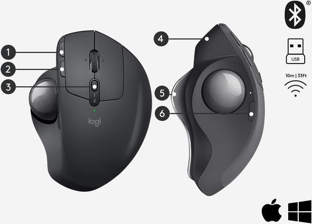Alt view image 11 of 12 - Logitech MX Ergo RF Wireless Bluetooth Mouse - Black