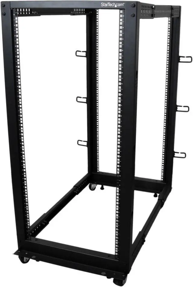 Alt view image 6 of 9 - StarTech.com 4POSTRACK25U 25U Adjustable Depth Open Frame 4 Post Server Rack Cabinet - w/ Casters / Levelers and Cable Management Hooks