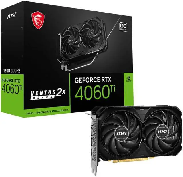 Main image of MSI graphics card GeForce RTX 4060 Ti VENTUS 2X BLACK 16G OC - 16 GB GDDR6 OC