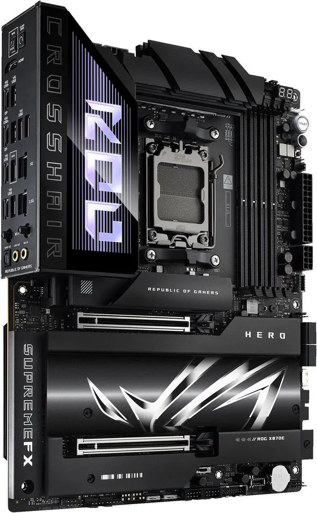 Alt view image 2 of 7 - ASUS ROG Crosshair X870E Hero ATX motherboard, Advanced AI PC ready, 18+2+2 power stages,?DDR5 slots, PCIe 5.0, five M.