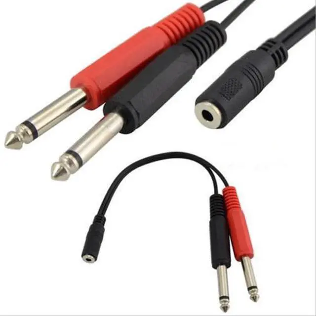 Main image of 20cm 3.5mm Female Plug to 2×6.35mm TRS Mono Male Jack Audio Socket Adapter Cable 10Pcs/Lot (1pcs) YIQdrqX