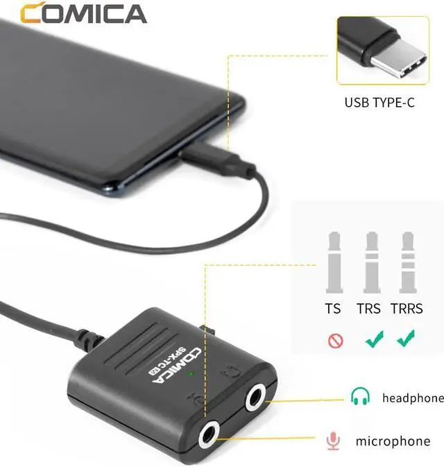 Alt view image 4 of 6 - Comica SPX TC Multi Functional 3.5mm TRS &TRRS to USB TYPE C Audio Cable Adapter for Huawei/Samsung/HTC Smartphone (1pcs)