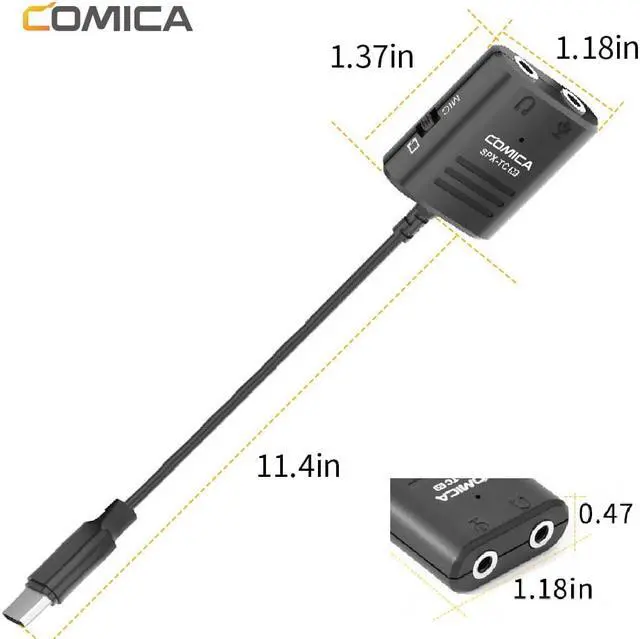 Alt view image 4 of 6 - Comica SPX TC 3.5MM(TRS/TRRS)to Type C/USB C Dual Jack Splitter Microphone Audio Adapter Cable for Huawei Samsung HTC Smartphone (1pcs)