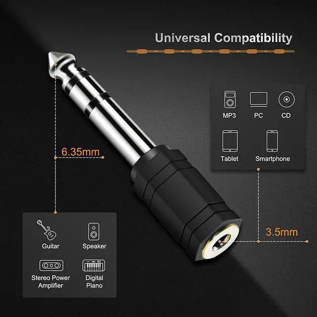 Alt view image 3 of 7 - Cabletime Nickle Plated Stereo 3.5mm Female to 6.35mm Male 3pcs TRS Jack Audio Adapter Audio Microphone Plug Connector (1pcs)