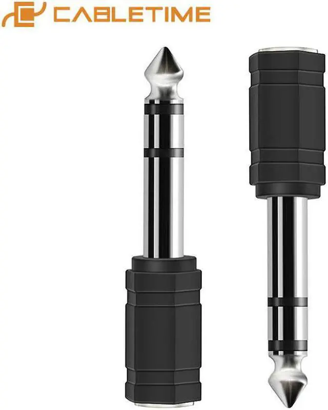 Main image of Cabletime Nickle Plated Stereo 3.5mm Female to 6.35mm Male 3pcs TRS Jack Audio Adapter Audio Microphone Plug Connector (1pcs)