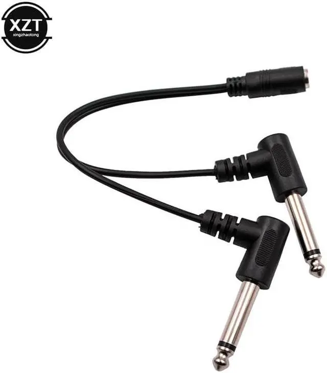 Main image of 3.5mm 1/8 inch TRS Stereo Female Jack to Dual 1/4 6.35mm Male Plug Mono TS Right Angle Audio Y Splitter Cable High Quality (1pcs)