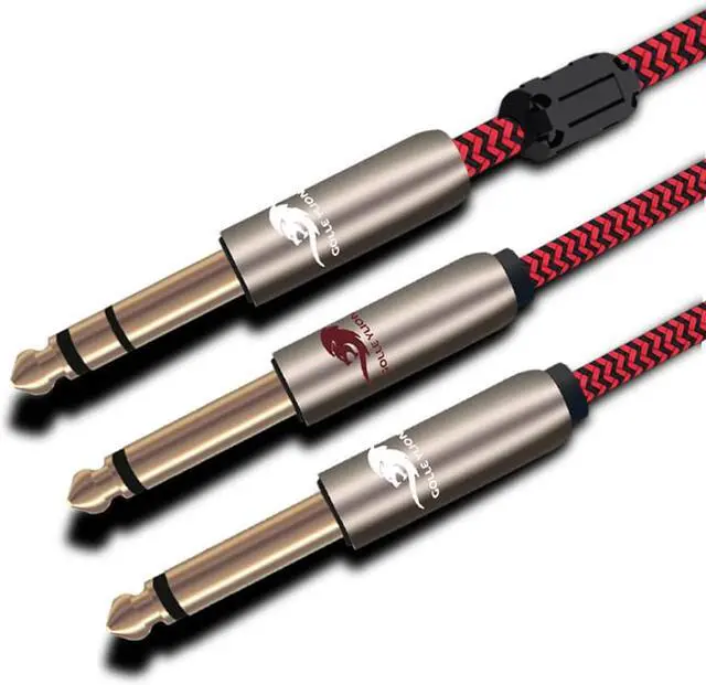 Main image of 1/4" TRS 6.35mm to 2x 1/4 in TS 6.35mm Male Stereo Audio Cable For Speaker Amplifier Mixer Consoles Splitter Y Cords (1pcs)