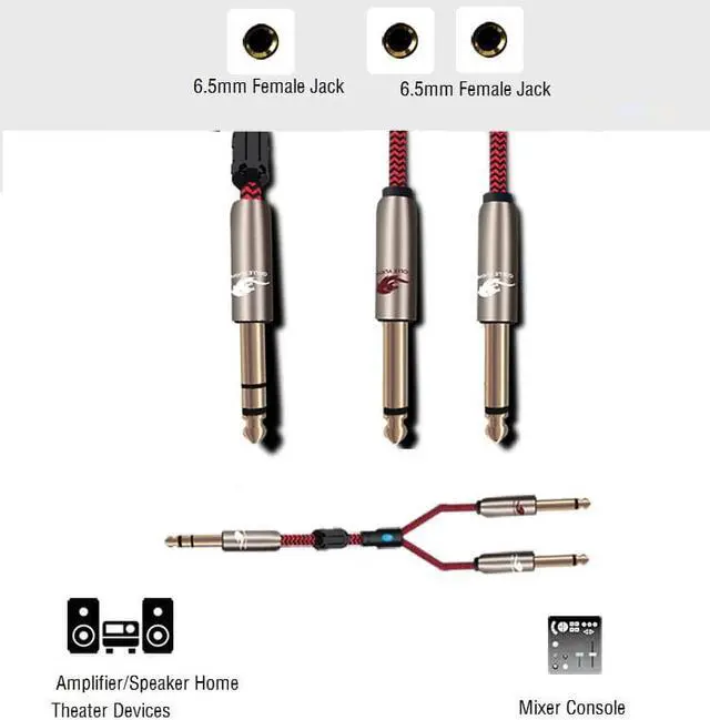 Alt view image 2 of 6 - 1/4" TRS 6.35mm to 2x 1/4 in TS 6.35mm Male Stereo Audio Cable For Speaker Amplifier Mixer Consoles Splitter Y Cords (1pcs)