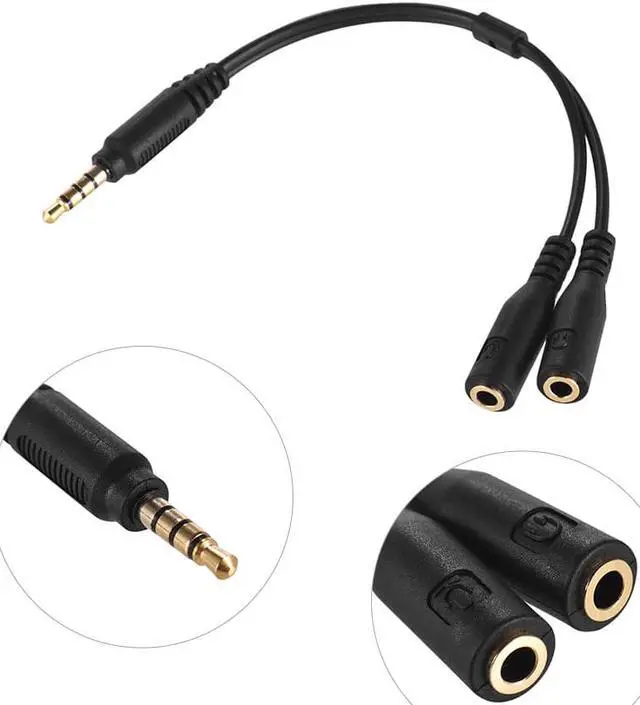 Alt view image 2 of 6 - Microphone Adapter Cable Audio Stereo Mic Converter Cord Two 3 Pole 3.5mm TRS Female to One 4 Pole TRRS Male Plug for Smartphone (1pcs)