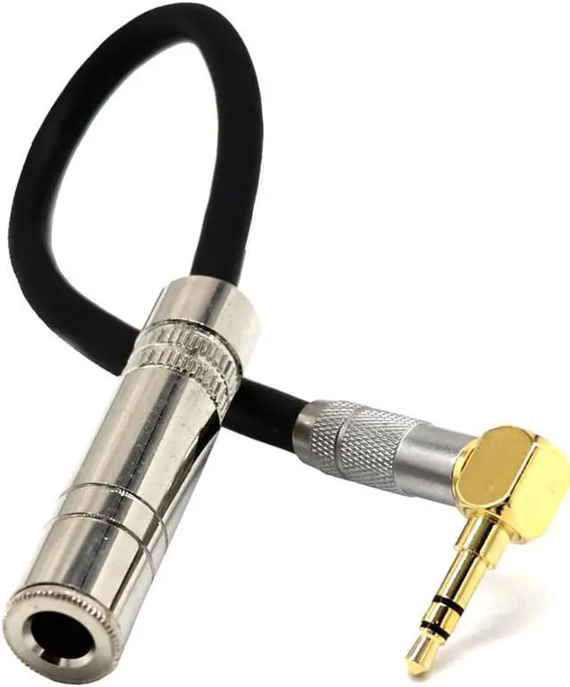 Alt view image 2 of 5 - 6.35 Female Mono to 3.5 Male Plug Jack Stereo Hifi Mic Audio Extension Cable Short 90 Degree Angled Audio Line cable (1pcs)