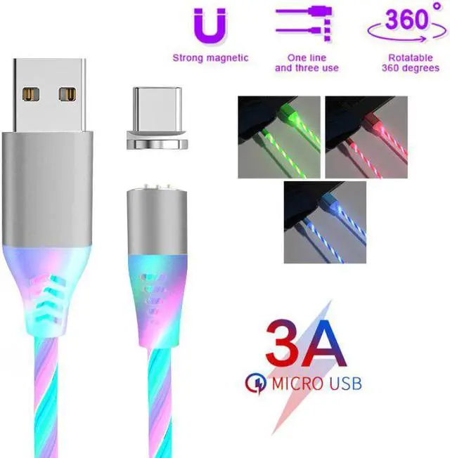Alt view image 2 of 5 - 3A Charger USB Type C Cable Micro USB Cable  LED Light Magnetic Phone Cable Fast Charging Micro USB Type C Cable
