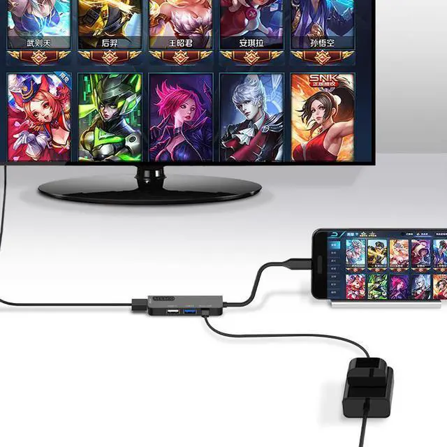 Alt view image 4 of 6 - AIXXCO USB C HUB USB-C to 3.0 HUB HDMI Thunderbolt 3 Adapter for MacBook Samsung Galaxy S9 Huawei P20 Mate 20 Pro Type C USB HUB BYKfgbl