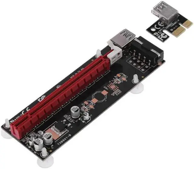 Alt view image 4 of 6 - Amify PCIE Riser PCI-E Express 1x To 16x Extender Riser Card Adapter 4Pin molex USB 3.0 Extension Cable Graphic Riser for BTC Miner