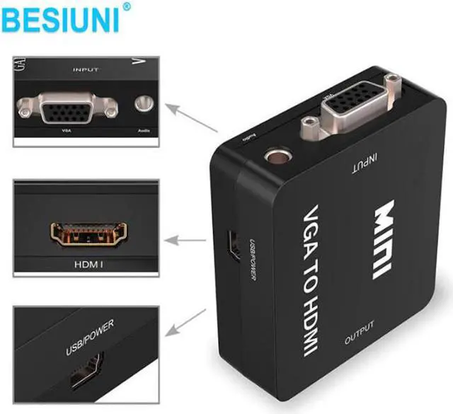Main image of 1080P black Mini VGA to HDMI Converter With Audio VGA2HDMI 1080P Adapter Connector For Projector PC Laptop to HDTV