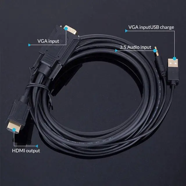 Alt view image 4 of 6 - Unnlink VGA To HDMI Cable with 3.5mm Jack AUX Audio FHD 1080p@60Hz Adapter for monitor computer smart tv projector graphic card