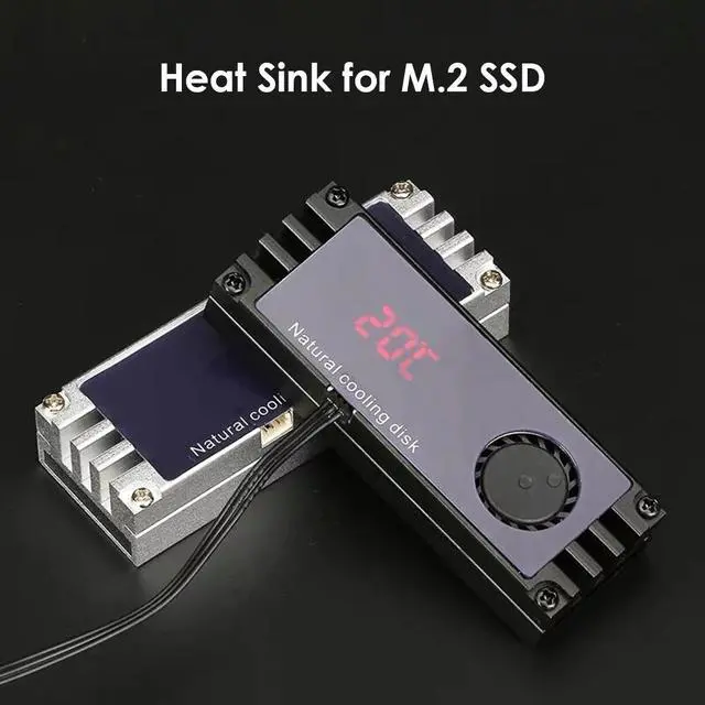 Alt view image 4 of 5 - SSD Heatsink Cooler Digital Temperature Display with Turbo Cooling Fan for 2280 22110 NVMe M2 Solid State Drive Thermal Pad
