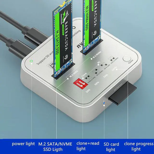 Alt view image 3 of 5 - Case m2  external case  m2 NVME/NGFF case  enclosure type C  Hdd docking station USB C clone function