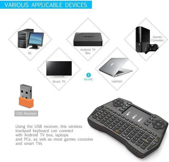 Alt view image 5 of 6 - Original VIBOTON i8 Plus 2.4G Wireless Keyboard Fly Air Mouse with Touchpad 3-Color Backlight For Laptop/Tablet/PC/TV box/Gamer