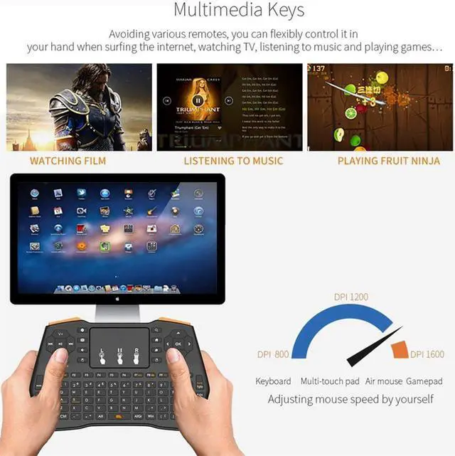 Alt view image 3 of 6 - Original VIBOTON i8 Plus 2.4G Wireless Keyboard Fly Air Mouse with Touchpad 3-Color Backlight For Laptop/Tablet/PC/TV box/Gamer