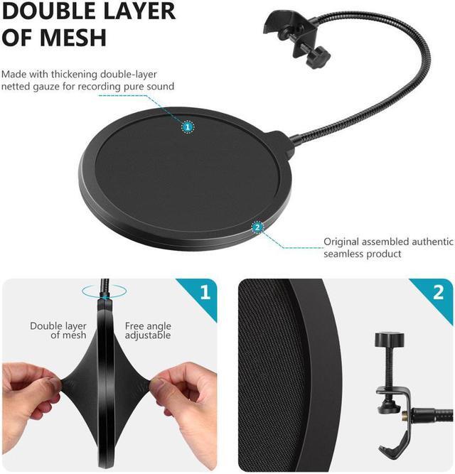 Alt view image 3 of 6 - Neewer Professional Microphone Pop Filter Mask Shield Compatible with Blue Yeti and Any Other Microphone, Dual Layered Wind Pop