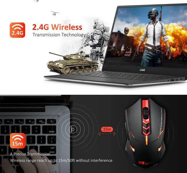 Alt view image 3 of 4 - VicTsing Wireless Gaming Mouse with Unique Silent Click, Breathing Backlit, Wireless Mouse Gaming, Up to 2400 DPI, Ergonomic Grips, 7 Buttons,Red