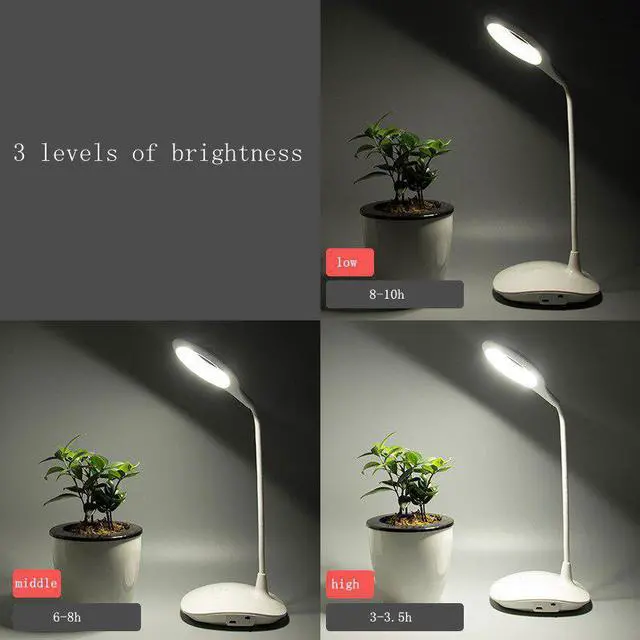 Alt view image 3 of 6 - LED Table Lamp Touch Gooseneck Desktop Ring Light USB Rechargeable 1200mAh Battery Study Reading Bedroom Light
