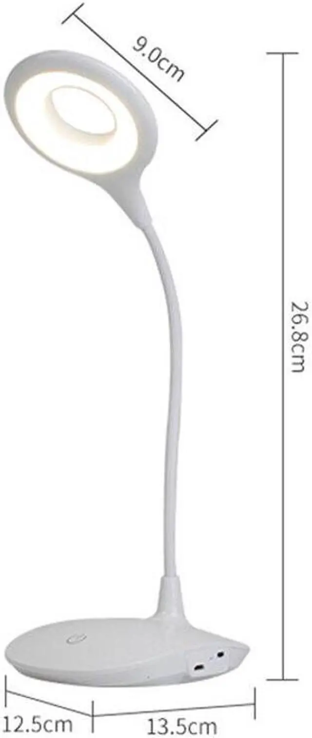 Alt view image 2 of 6 - LED Table Lamp Touch Gooseneck Desktop Ring Light USB Rechargeable 1200mAh Battery Study Reading Bedroom Light