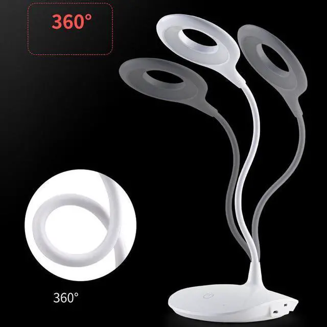 Alt view image 4 of 6 - LED Table Lamp Touch Gooseneck Desktop Ring Light USB Rechargeable 1200mAh Battery Study Reading Bedroom Light