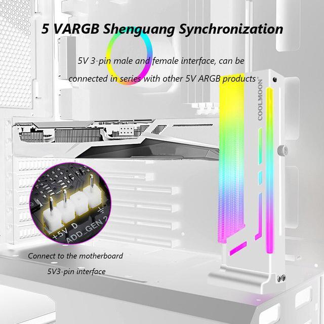 Alt view image 3 of 6 - COOLMOON CM-GH2 Graphics Card Bracket Vertical 5V ARGB Colorful GPU Holder Stand Computer Graphics Video Card Stand GPU Holder