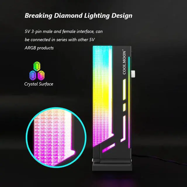 Alt view image 4 of 6 - COOLMOON CM-GH2 Vertical GPU Cooling Support Bracket Colorful 5V A-RGB Bracket Computer Graphics Video Card Stand GPU Holder