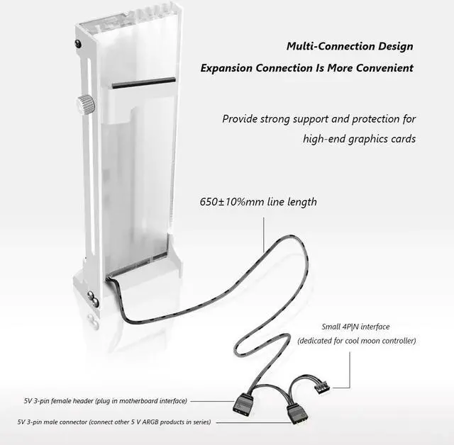 Alt view image 6 of 6 - COOLMOON CM-GH2 Vertical GPU Cooling Support Bracket Colorful 5V A-RGB Bracket Computer Graphics Video Card Stand GPU Holder