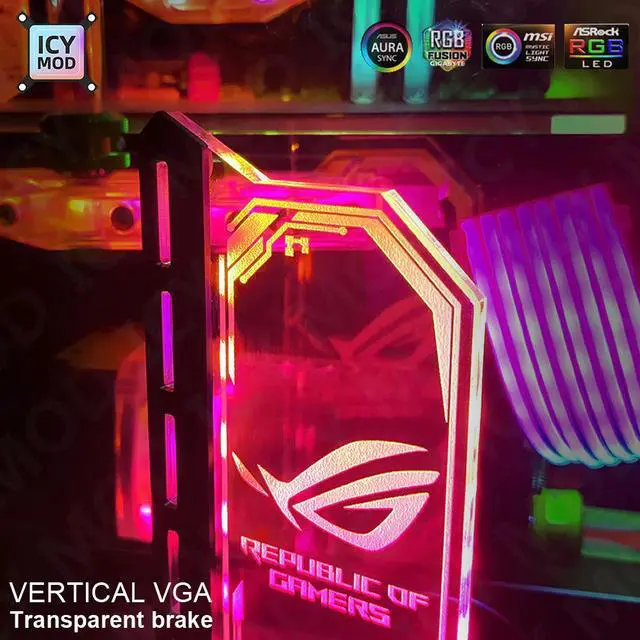 Alt view image 2 of 6 - Vertical GPU Support Customize Colorful VGA Transparent Bracket Video Card Stand GPU Holder 12V/5V AURA SYNC WaterCooler PC MOD