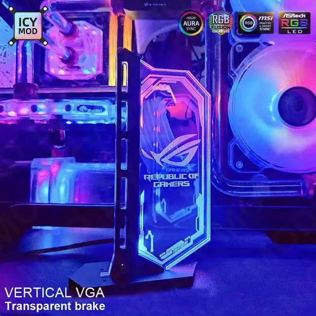 Alt view image 3 of 6 - Vertical GPU Support Customize Colorful VGA Transparent Bracket Video Card Stand GPU Holder 12V/5V AURA SYNC WaterCooler PC MOD