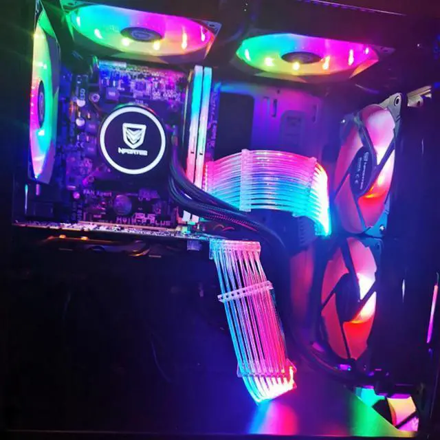 Alt view image 3 of 5 - ARGB GPU Extension Cable 3x8PIN Rainbow Lighting Cable 8+8 Strimer Wire 24PIN MOBO VGA 8+8+8 RGB Motherboard Extender PC MOD