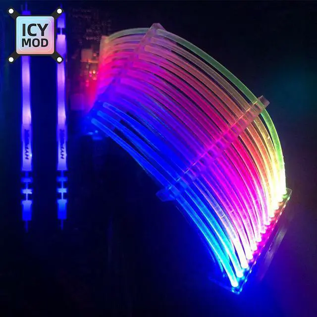 Alt view image 4 of 5 - ARGB GPU Extension Cable 3x8PIN Rainbow Lighting Cable 8+8 Strimer Wire 24PIN MOBO VGA 8+8+8 RGB Motherboard Extender PC MOD