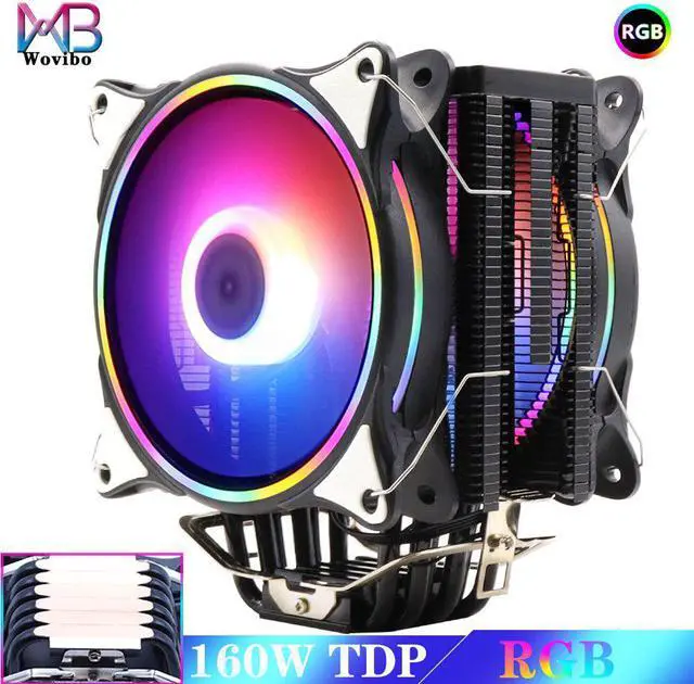 120mm CPU Cooler Radiator Fan Heatpipe RGB PWM 4PIN Quiet For