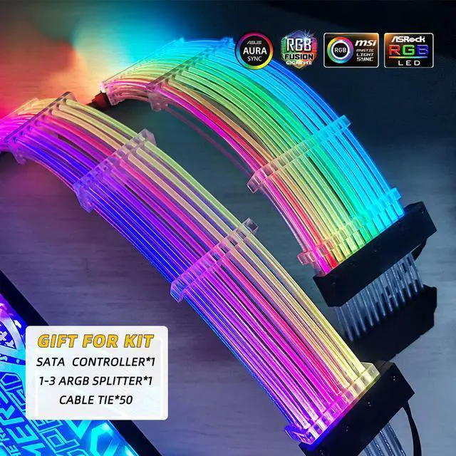 Alt view image 2 of 6 - GPU Extension Cable 8PIN 5V3PIN Lighting Cable 24PIN 8+8 Strimer Wire VGA 8+8+8 Extension RGB Motherboard Extender PC MOD A-RGB