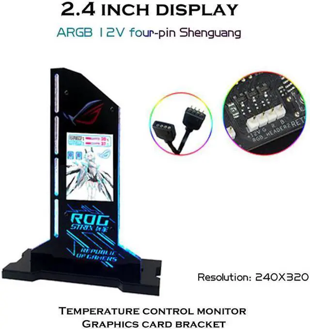 Alt view image 3 of 6 - RGB GPU Bracket ROG 2.4-inch Display LED Monitor Screen Video Card Holder,For DIY PC Case Decorate,SYNC /ARGB M/B Synchronize