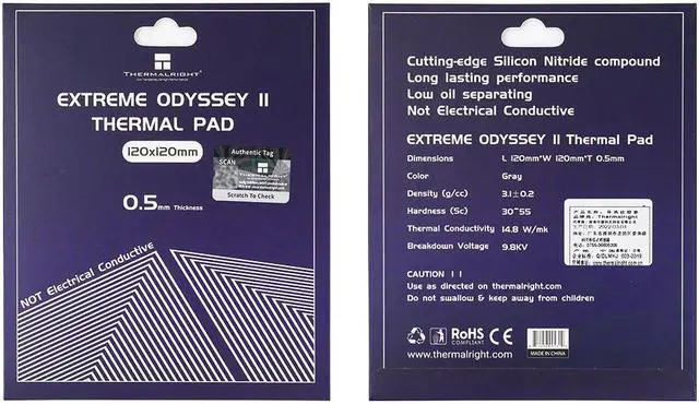 Alt view image 2 of 5 - Extreme Odyssey 2nd Generation Thermal Pad 14.8W/MK Heat Dissipation Silicone Pad CPU/GPU Graphics Card Thermal Pad Motherboard Silicone Pad 120x120x0.5mm