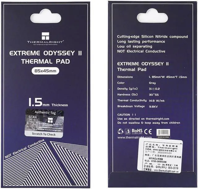 Alt view image 2 of 5 - Extreme Odyssey 2nd Generation Thermal Pad 14.8W/MK Silicone Pad thermal pad CPU/GPU Graphics Card Motherboard Thermal Pad 85x45x1.5mm