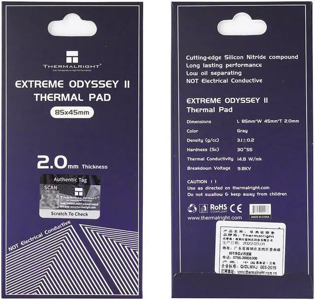 Alt view image 2 of 5 - Extreme Odyssey 2nd Generation Thermal Pad 14.8W/MK Silicone Pad thermal pad CPU/GPU Graphics Card Motherboard Thermal Pad 85x45x2.0mm